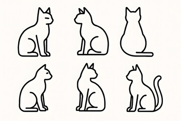Cat Outlines: Minimalist line drawings of sitting felines present a refined collection of serene cat profiles, featuring diverse poses and perspectives, and are ideal for a project.
