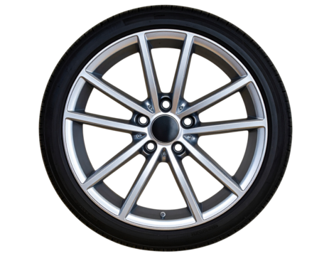Sport Car Alloy Wheel and Tire, isolated on transparent background