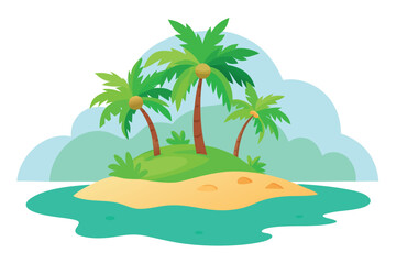 Cartoon Tropical Island with Palm Trees and Turquoise Water, a Vacation Getaway Illustration
