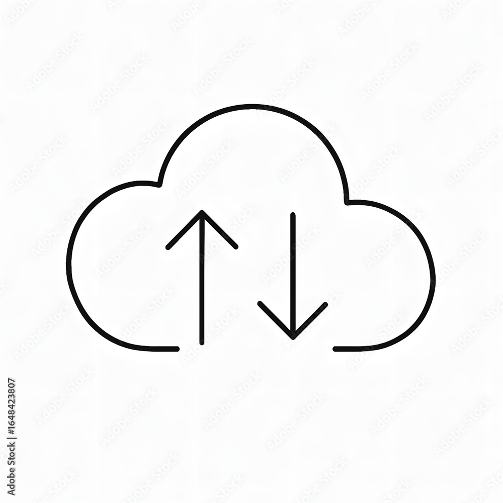 Poster cloud icon: a simple yet impactful line-art depiction of a cloud, with upward and downward arrows to