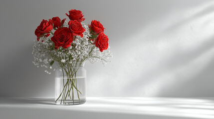 Obraz premium Red Roses With Baby's Breath Arrangement