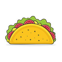 A vibrant cartoon illustration of a delicious taco, filled with fresh ingredients.