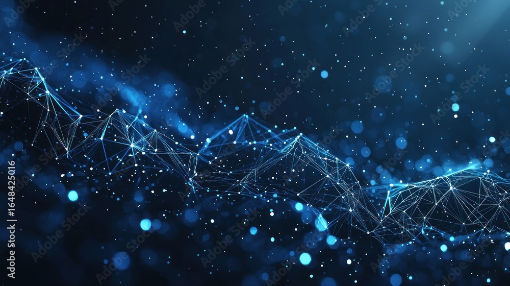 Aufkleber graph grows. low poly wireframe mesh looks like constellation on dark blue background with dots and 