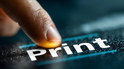 Finger pressing the  Print  button on a digital interface