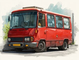Red Mini Bus Illustration