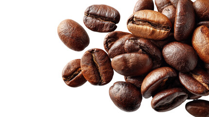 Obraz premium Flat Lay View of Scattered Coffee Beans on Transparent Background