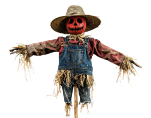 Sinister Scarecrow with Creepy Expression, isolated on transparent background
