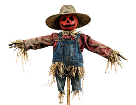 Sinister Scarecrow with Creepy Expression, isolated on transparent background