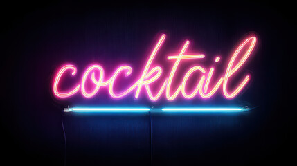 Obraz premium Bright neon cocktail sign glowing in the dark at a bar or lounge