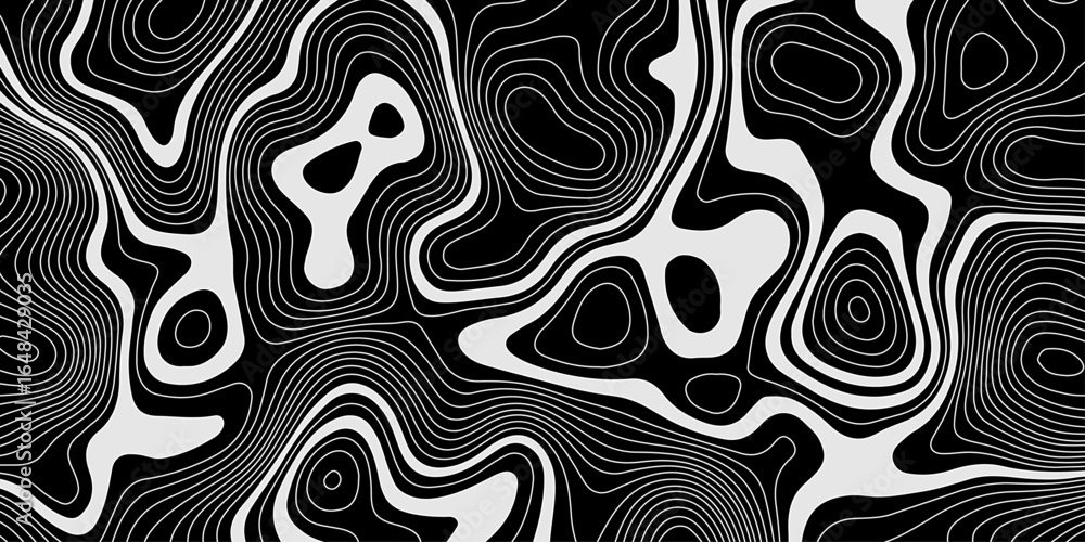 Poster black and white abstract topographic contour lines pattern design with flowing organic shapes create