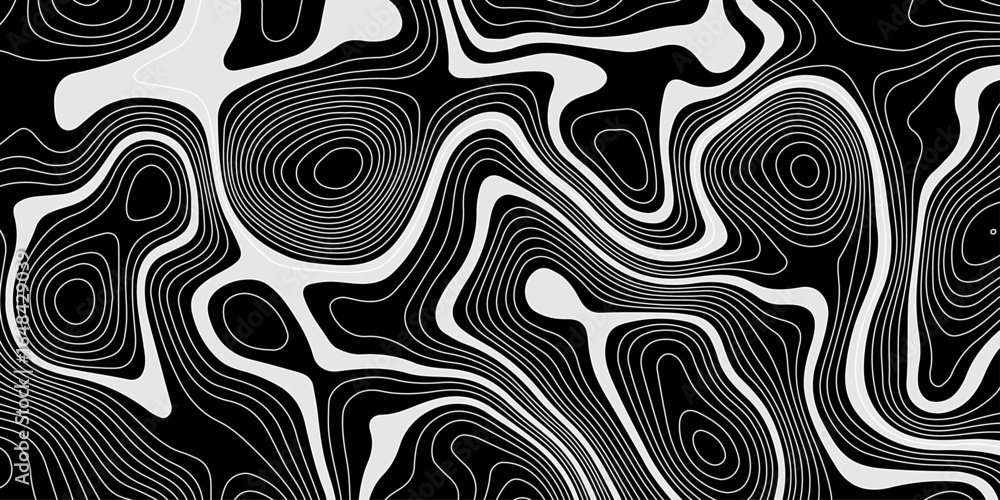 Poster black and white abstract topographic contour lines pattern design with flowing organic shapes create
