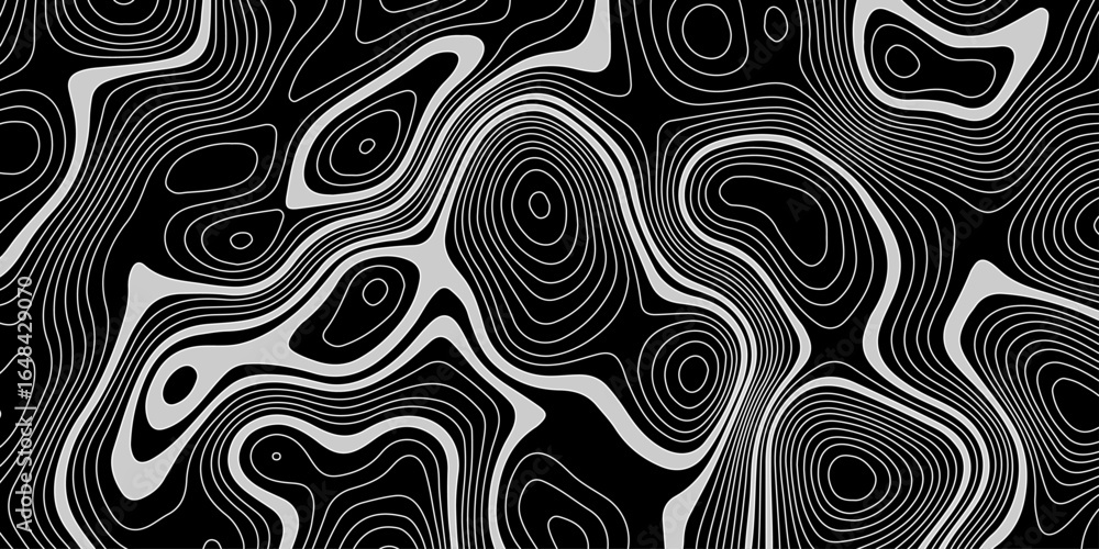 Poster black and white abstract topographic contour lines pattern design with flowing organic shapes create