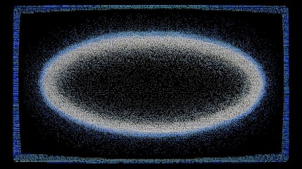 Oval shape, light gray, framed in dark blue, on black background