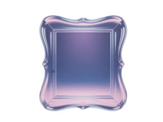 Ornate crystalline frame with iridescent sheen isolated on a transparent background glass