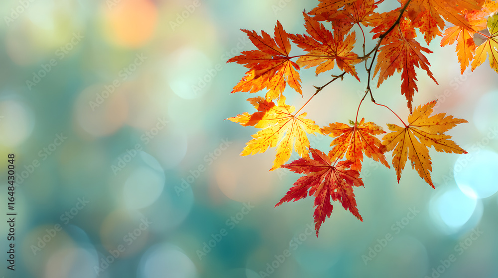 Aufkleber web banner design for autumn season and end year activity with red and yellow maple leaves with soft