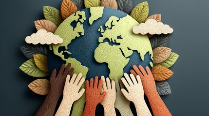 Unity in Diversity: Multicolored Hands Reaching for Peace on a Vibrant Earth