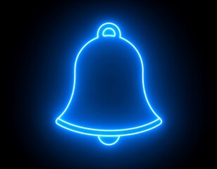 Neon blue bell icon on black