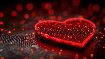 Digital Heart Red Glowing Heart on Circuit Board with Bokeh with Valentines Day concept. - Powered by Adobe