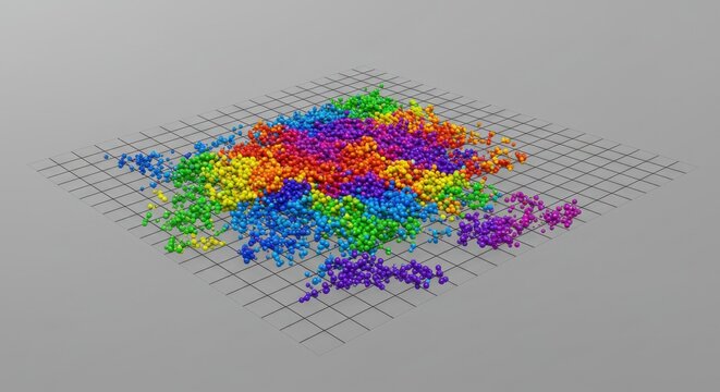 Colorful Data Visualization: Abstract Rainbow Sphere Cluster on Grid