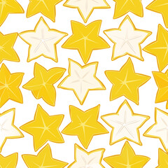 Obraz premium Seamless pattern of star fruit slices, showcasing the vibrant yellow and white colors on a white background.