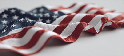 Close-up of an American flag, draped and rippled