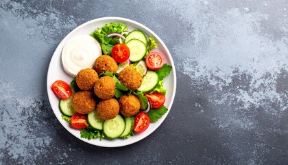 Falafel Delight: A Healthy and Delicious Mediterranean Meal, Falafel with Fresh Salad and Creamy...