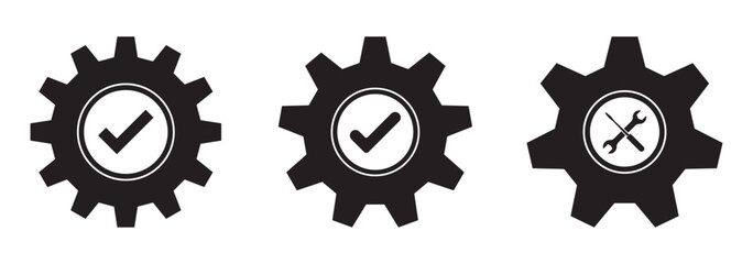 Gear set. Cog wheel icon. Black gear wheel icons on white background. Mechanics symbol. Setting gears icon. A set of gears. Silhouette of black gear icons. Vector illustration eps 10