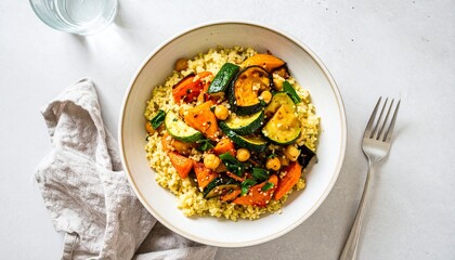 Couscous with Roasted Vegetables: A Fresh and Healthy Dish, Vibrant Vegetarian Meal Featuring Couscous, Zucchini, and Butternut Squash