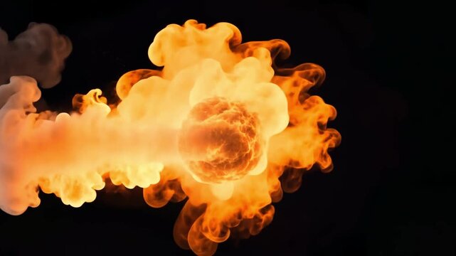 Dramatic Fireball Explosion Intense Flames and Smoke Create Bright Visual Energy and Power in Dark Background