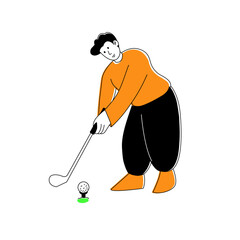 Simple Lineart Man Hitting Golf Ball with Iron Stick Illustration