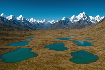 Majestic Snow-Capped Mountains Overlooking Turquoise Alpine Lakes