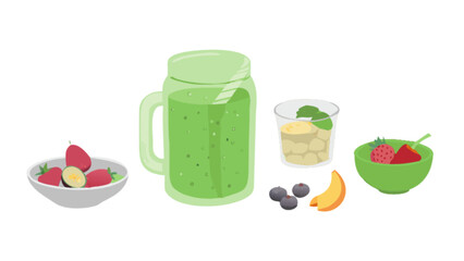 Healthy green smoothie recipe with fresh fruits and berries for detox and weight loss diet plan guide