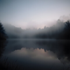Fototapeta premium Fog Hovering Still Pond Surface Reflective