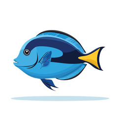 A vibrant illustration of a blue tang fish, showcasing its distinctive markings and shape.