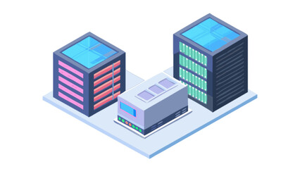 Obraz premium Isometric server farm data center illustration for cloud computing and network infrastructure design concept