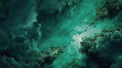 Abstract cloud formations, teal and emerald hues