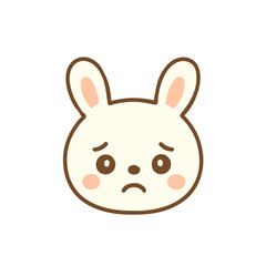 Sad Bunny Face Anxious Expression in Cute Cartoon Style