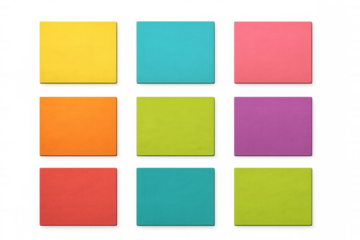 Multicolored adhesive notes positioned geometrically, displaying organizational pattern against clear backdrop