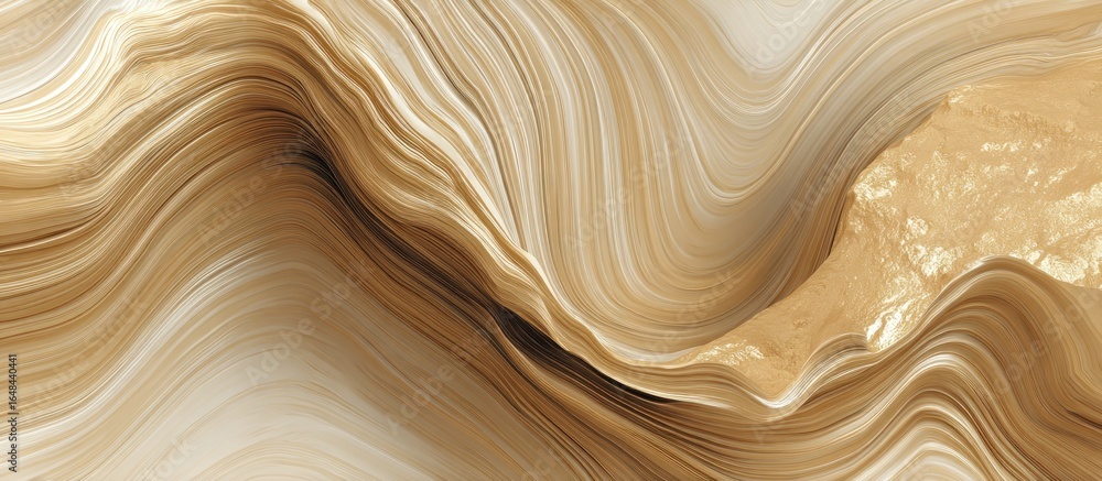 Poster Abstract beige and gold waves with a textured surface creating a fluid and dynamic composition visual