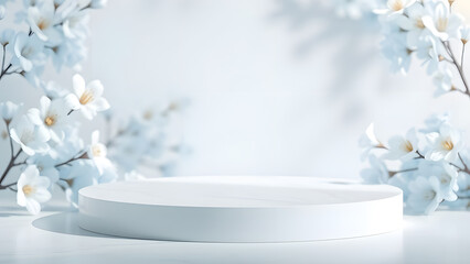 Elegant White Floral Podium – Minimal Design for Product Display