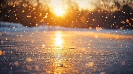 Golden Bokeh on Icy Surface During Sunset
