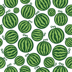 A repeating pattern of green watermelons with dark green stripes on a white background.