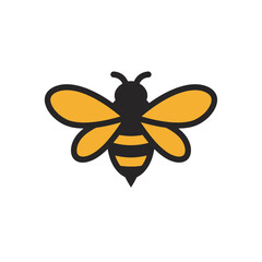 Stylized honeybee approaching a wooden honey dipper with dripping golden honey