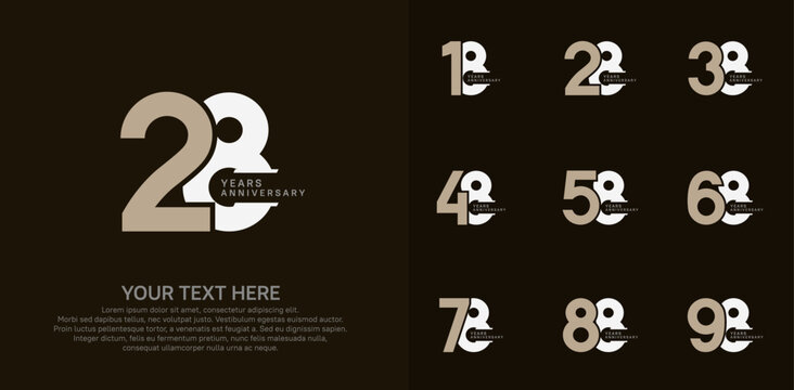 Anniversary logo set vector design, brown and gray color for celebration event
