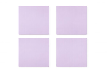 Four blank sticky notes with rounded corners arranged on a transparent background, providing space for text or design elements