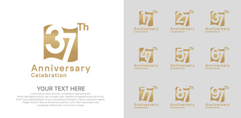 Anniversary logo set vector design, gold color for celebration event
