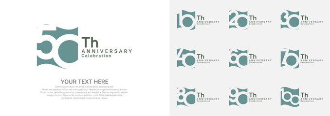Anniversary logo set vector design, green color for celebration event