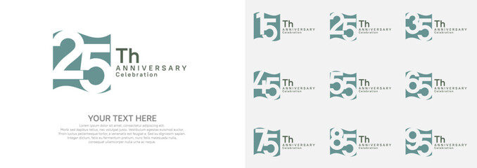 Anniversary logo set vector design, green color for celebration event