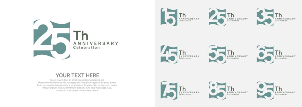 Anniversary logo set vector design, green color for celebration event