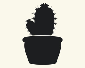 Silhouette of a Cactus Plant in a Pot Minimalist Aesthetic with Sharp Spines and Classic Home Decor Design